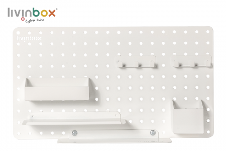 :Pegboard for storage in white.